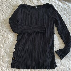 Women’s Button Detail Black Rib-Knit Sweater Top
